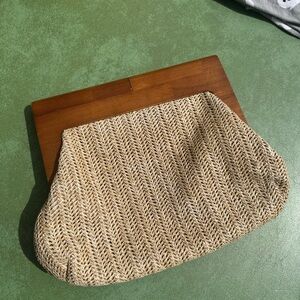 Express Elegant Tan Woven Clutch